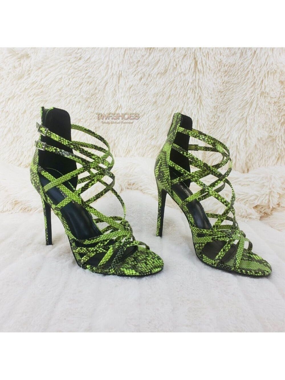 Lime Green Strappy High Heels Shoes Percy